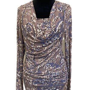 CAbi  Floral Long Sleeve Ruched Jersey Blouse  Cowl Neck Size Small Coquettecore